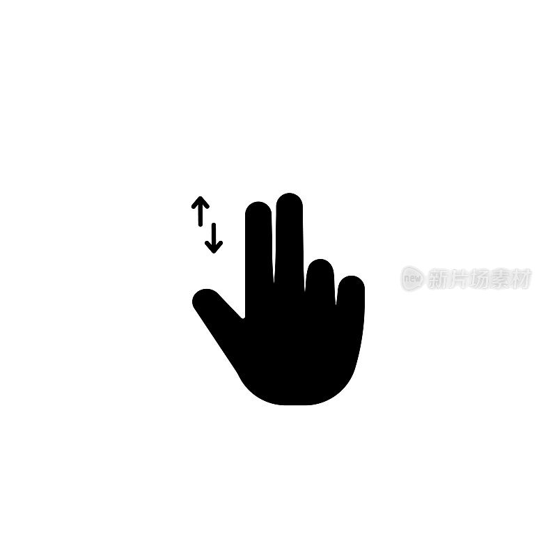 Multi Finger Scroll Gesture solid icon design on a white background. This black flat icon suits infographics, web pages, mobile apps, UI, UX, and GUI designs.